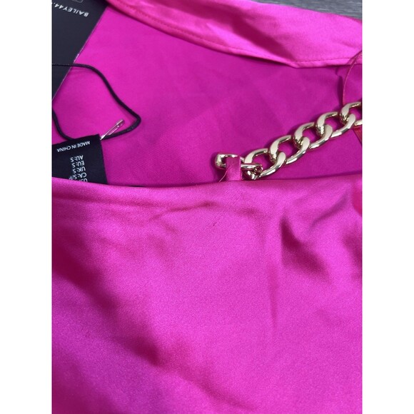 Bailey 44 Satin Bright Pink Crop Top | Gold Chain Straps | Size S | NWT Revolve - Picture 4 of 9